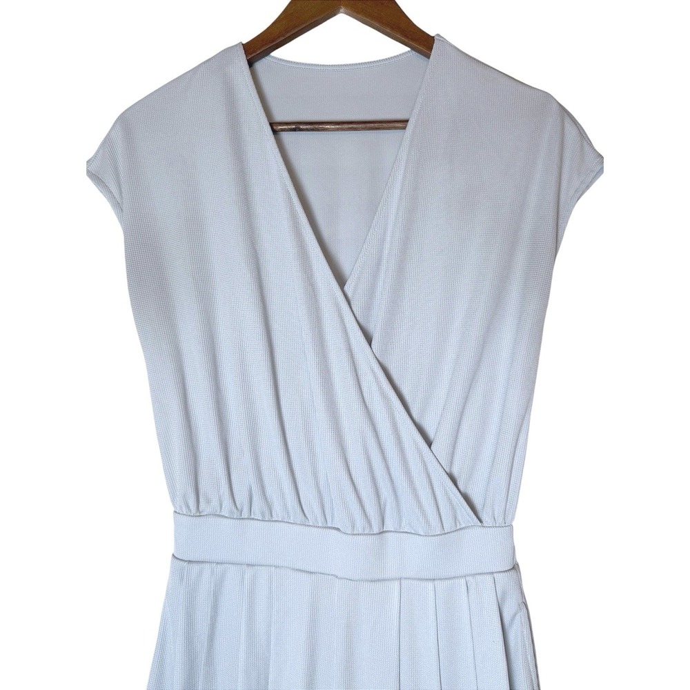 Halara Wide Leg Jumpsuit Faux Wrap V-Neck Pleated Short Sleeve Pocket XS - Picture 6 of 9